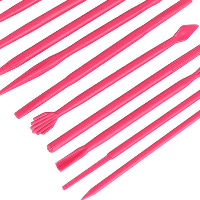Culnflun Plastic Clay Sculpting Set Polymer Modeling Tools 14Pcs DIY Pottery Shaper Hand Tool Kit for Soft Clay Fondant Cake Art Craft Pink Rose Red Yellow 4.7in (Rose Red)