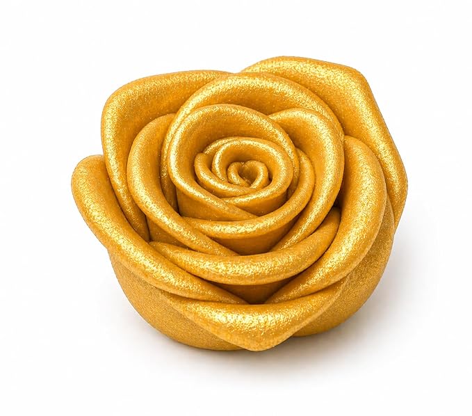 Confect Metallic Edible Rose Topper – Gold Roses for Cake, Cupcake & Doughnut Decoration – Pack of 12 Edible Floral Toppers- Vegan, Gluten-Free, Nut-Free, Soy-Free, Dairy-Free, Palm Oil-Free