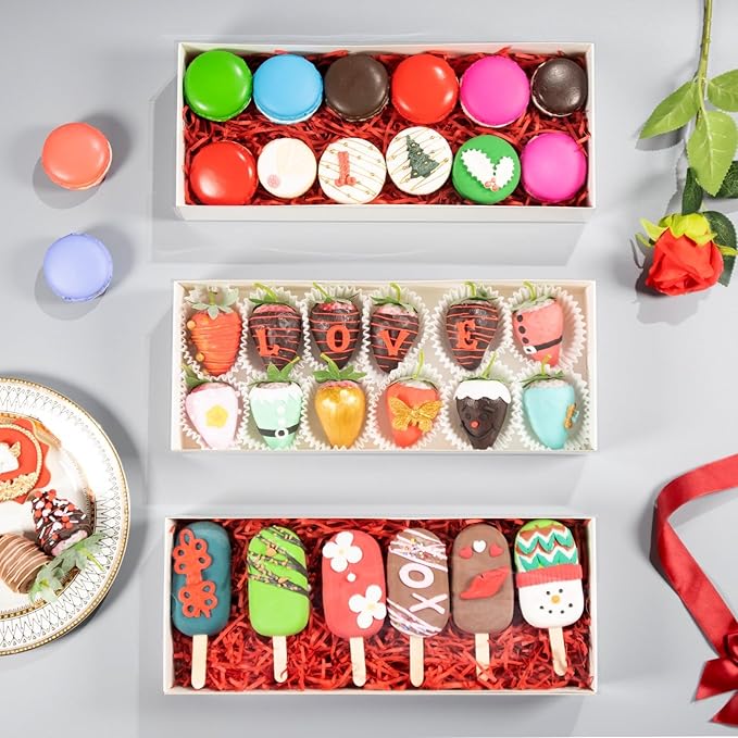 RomanticBaking 20Pack 12x4.8x2Inch Easter Day Clear Cookie Boxes Chocolate Covered Strawberry Boxes Bakery Packaging for 12 Truffle Cakesickle Gift Mother's Day Christmas Valentine's