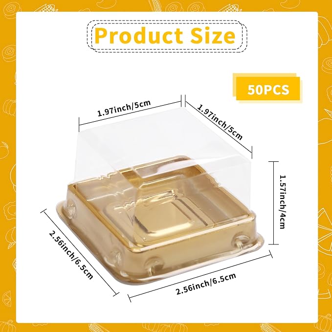 50 Set Gold bottom Clear cover plastic mini cake box,muffin box,moon cake box,mung bean cake snow Mei Niang box