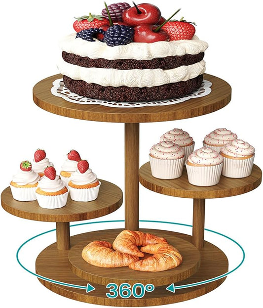 SANYOUNG 4 Tier Round Cupcake Tower Stand for 50 Cupcakes, Rotatable Wooden Cake Stands with Tiered Tray, Cookie Dessert Display Stand for Wedding Birthday Baby Shower Tea Party, Rustic