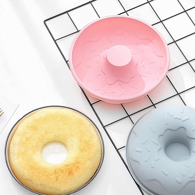 Big Size Silicone Donuts Pan Non-stick Cake Baking Molds for Bagel and Doughnut (8 Inch Pink)