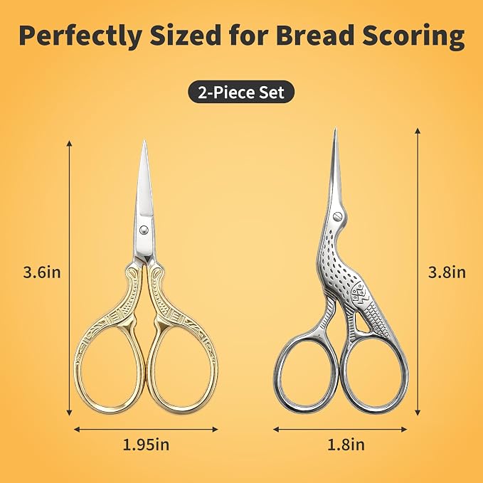 2 PCS Sourdough Scissors, Bread Scoring Tool, Sharp Stainless Steel Scissors for Bread Art, Wheat and Épi Patterns, Sourdough Scoring Tool for Beginners and Artisan, Gold and Silver