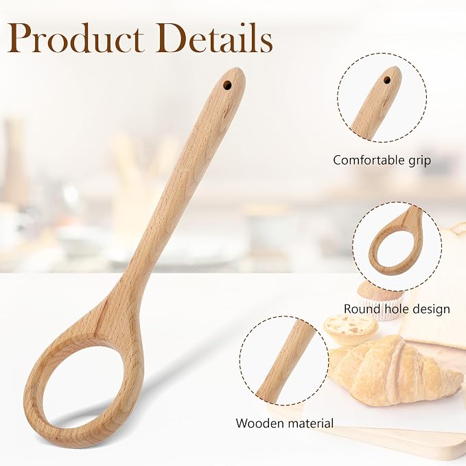 12 Inch Wooden Danish Dough Whisk, Beech Wood Mixing Stirring Tool for Sourdough, Pizza, Cookie & Pancake Baking