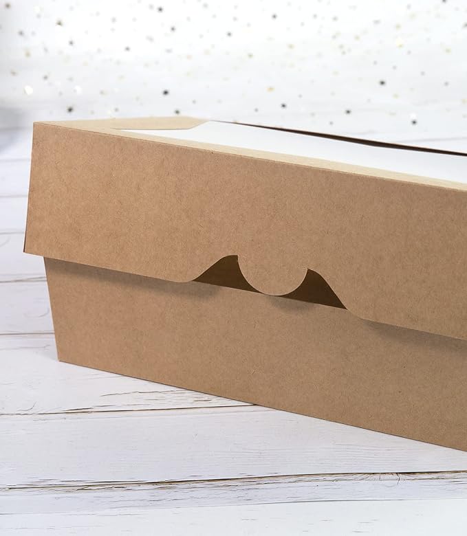 15-PACK Brown Pastry Bakery Box 12x8x3inch,Large Donuts,Muffins,Cookies Boxes with PVC Window - Auto-Pop up Nature Kraft Paper Box Container,Pack of 15 (Brown, 15)