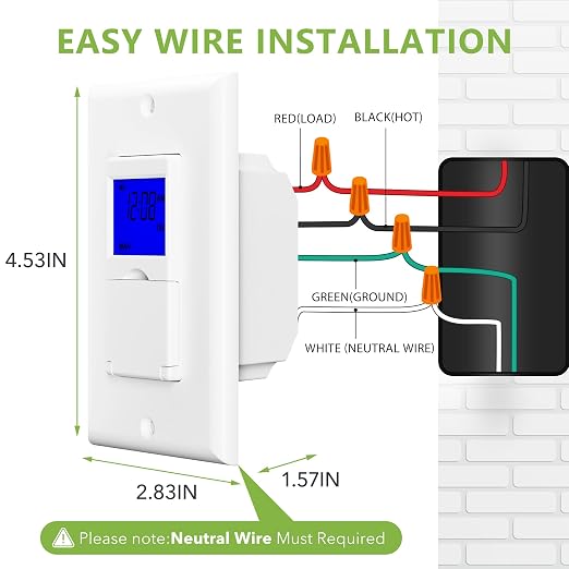 BN-LINK 7 Day Programmable Astronomical Timer Switch for Lights, Sunrise Sunset Programmable Light Switch Timer Indoor in Wall, Neutral Wire Required, Single Pole Only, ETL Listed