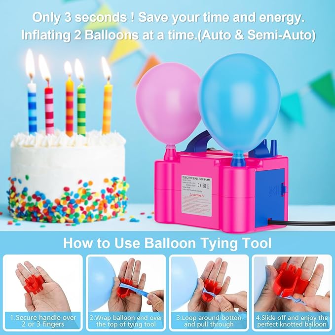 Electric Balloon Pump, Portable Electric Balloon Blower Machine Balloon Air Pump, Dual Nozzle 110V 600W Balloon Inflator for Party Decoration Christmas Birthday