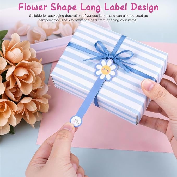 300Pcs Flower Shape Long Label Bakery Stickers Self Adhesive Tamper Evident Seal for Gift Wrapping Pastry Bags Baking Packaging