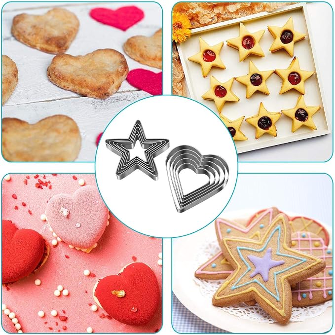 10Pcs Stainless Steel Cookie Cutters Set with Storage Box,Love Heart Shape and Star Shape Mold for Baking,Vegetables, Donuts, Food Decoratin