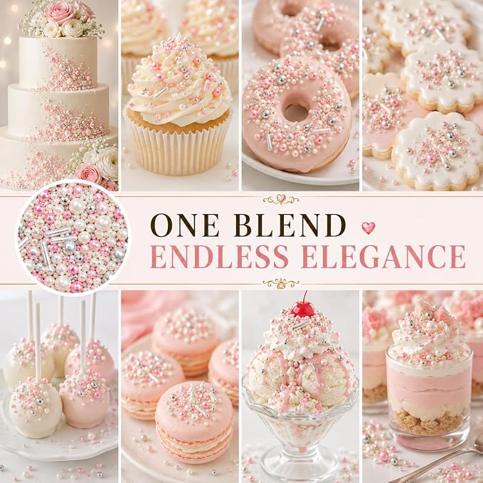 Confect Fusion Pink & Silver Sprinkles Mix - Pearl Sugar Cake Decorations, Dessert Toppings, Edible Confetti | Vegan, Gluten-Free, Nut-Free, Soy-Free, Dairy-Free, Palm Oil-Free- 4.2 Oz