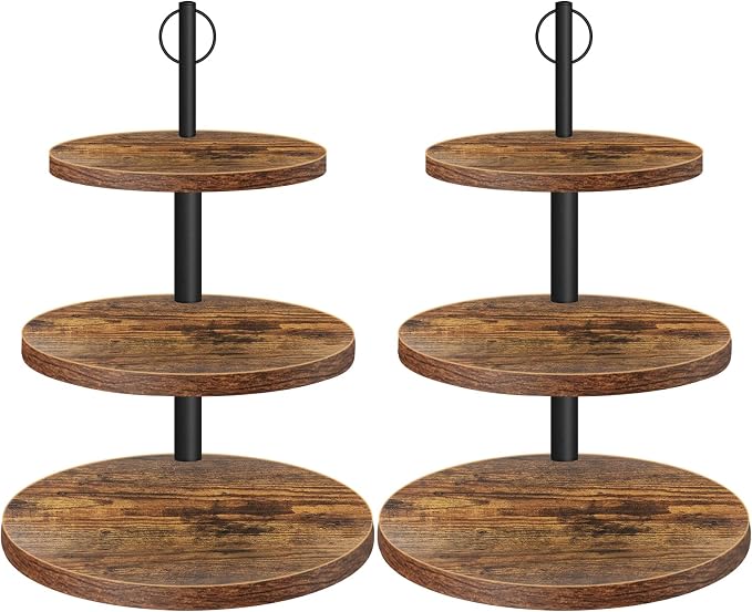 Cupcake Stand, 3 Tier Cake Stands Rustic Dessert Table Display Set Wood Cupcake Tower Cake Stand Tiered Tray Stand for Wedding Birthday Baby Shower 2 Pack