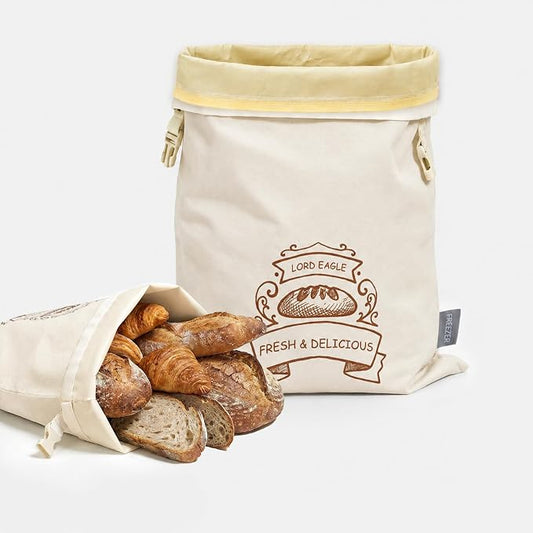 Bread Bags for Homemade Bread & Sourdough - 2 Pack Reusable Beeswax Bread Bags, 100% Cotton with Detachable Liner & TPU Freezer Bag, 17x13in, Freezer Safe & Washable