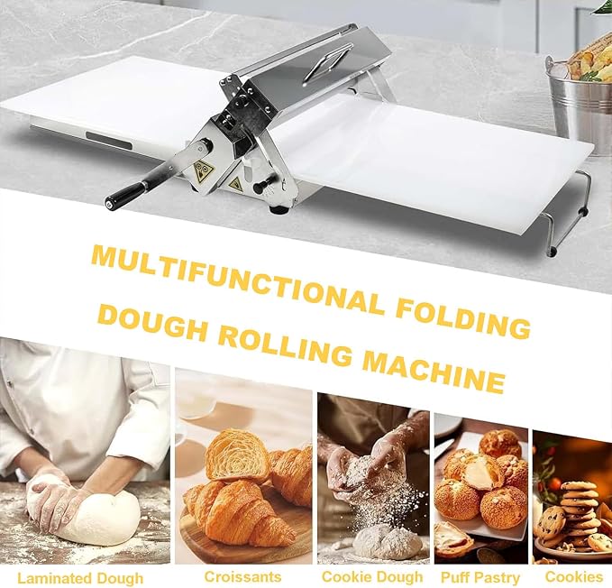 Folding Dough Sheeter with Sheeter Boards, Stainless Steel, Adjustable Thickness, Manual Dough Roller Machine, for Pizza, Croissants, Pastry & Fondant Table Top Design B