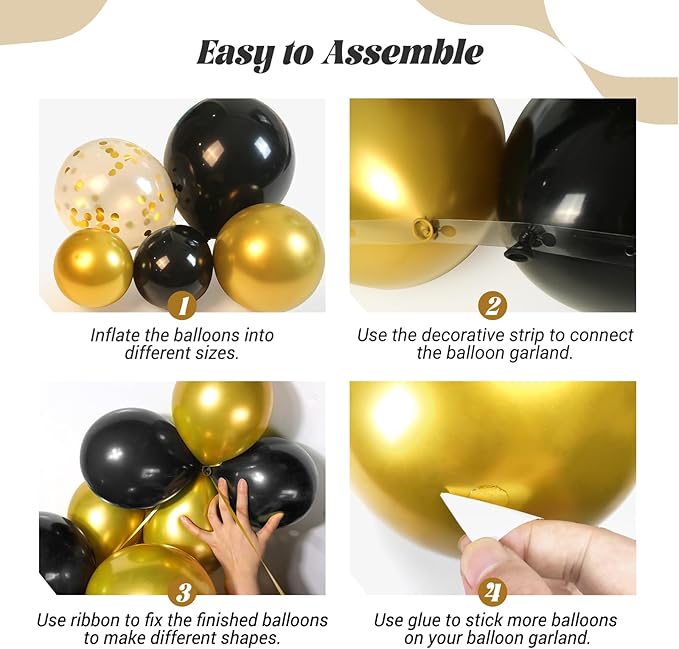 FOTIOMRG Black and Gold Balloons Garland Arch Kit, 5 10 12 18inch Black Gold Confetti Latex Balloons for 2025 Graduation New Year Anniversary Birthday Party Decorations