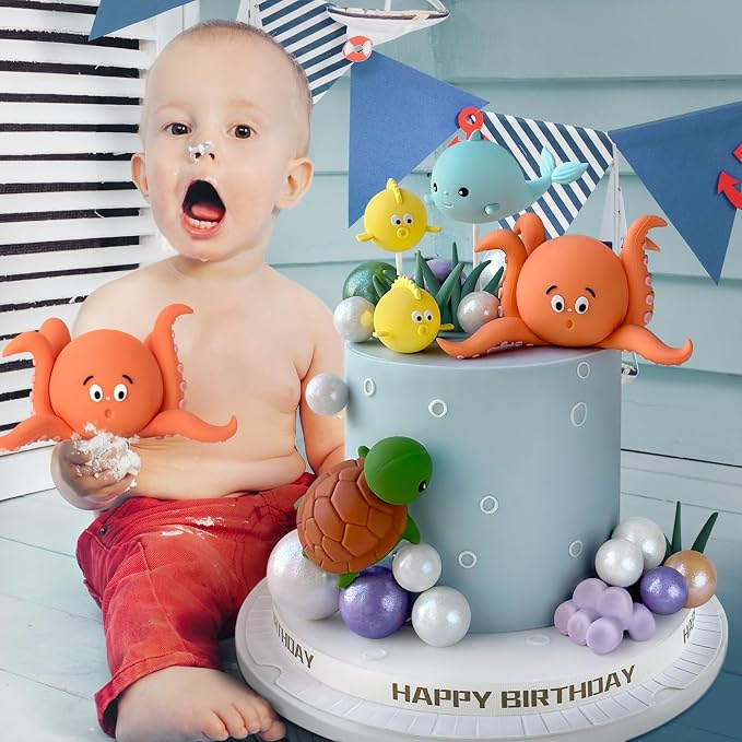 23 PCS Under the Sea Cake Decorations Ocean Animals Cake Topper with Cake Balls Decorations for Under the Sea Theme Boys Girls Baby Shower Birthday Party Supplies