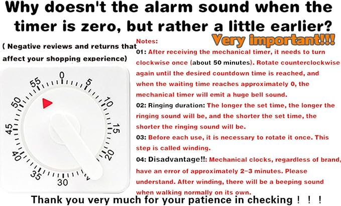 2 Pcs Kitchen Timer with Alarm : Square 60 Minute Mechanical Visual Cooking, Time Management Tools Hour Manual Countdown Timer for Baking, Homework, Exercise Auto Off No Batteries Required White