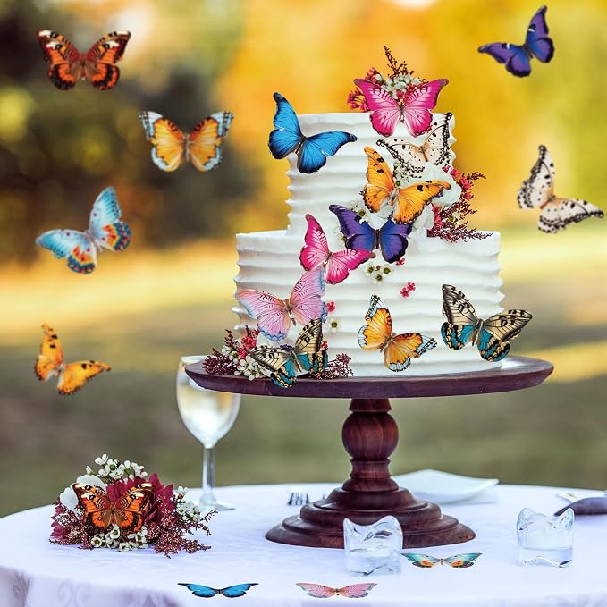 72PCS Edible Butterfly Cupcake Toppers Wafer Paper 3D Butterflies Cake Picks Colorful Cake Decorations for Spring Theme Baby Shower Wedding Kids Birthday Party Cake Decor Supplies