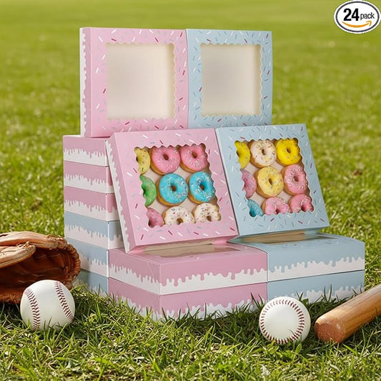Affrolling 24 Pcs Baseball Ice Cream Drip Party Pie Boxes 10 x 10 x 2 Inch Bakery Boxes with Window for Pie Cookies and Pastries Baseball Dessert Gift Box for Team Summer Party Supplies