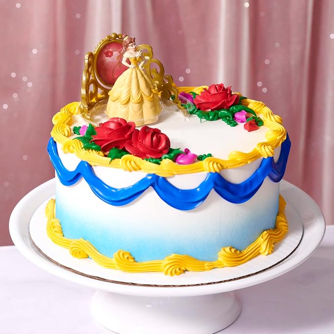 DecoSet® Disney Princess Belle Beautiful As A Rose Cake Topper, 2-Piece Decorations Set with Belle Figurine and Golden Tiara with Spinning Jewel, Beauty and the Beast Cake Decoration