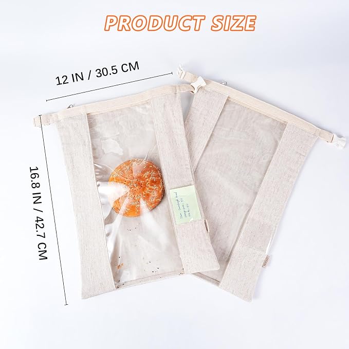 ORORIN Reusable Bread Bags for Homemade Bread,Linen Sourdough Bag Storage Container with Clear Window,Zipper Freezer Bags to Keep Fresh,Sourdough Accessories,2-Pack (Patented)