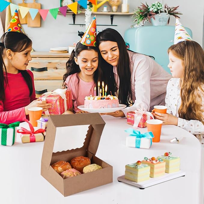 36 pcs 10x10x2.5 Inches Cake Box with Window, Bakery Pastry Cookie Boxes, Mini Pie for Pastry,Dessert,Strawberries,Chocolates (Brown, 10x10x2.5 Inch/36pcs)