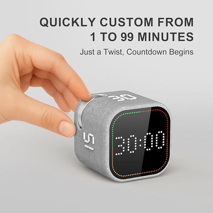 REACHER Fast Custom Pomodoro Timer Cube, Productivity Timer for ADHD | Fast Custom, Silent Mode, Vibrate Reminder, Adjustable Beeps, Magnetic Base, Visual Countdown, Study, Kitchen, Classroom