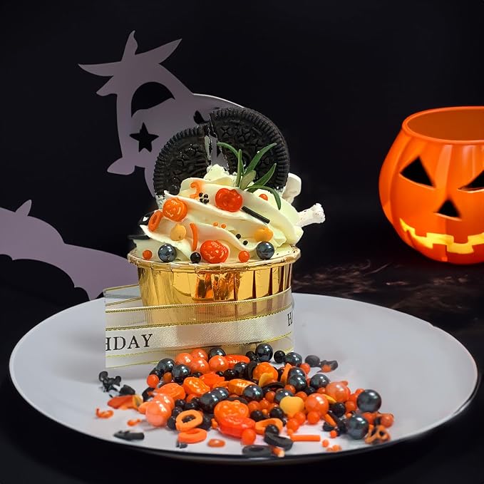 Sentovac Halloween Pumpkin Sprinkle Fall Orange Black Pearl Mix Sprinkles Edible for Cake Decorating Sugar Candy Cookie Cupcake Topper Baking Decorations Halloween Christmas Thankgiving Supplies