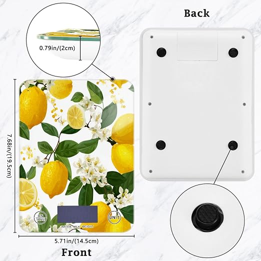 Food Scale Kitchen Scale for Baking Cooking Digital Food Weighing Measuring Scale Small Waterproof Electric Food Scale Yellow Lemon Flowers
