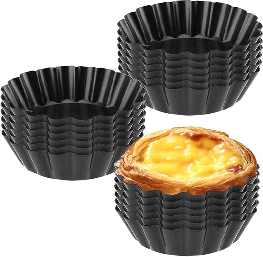 18 PCS 3 Inch Egg Tart Pan with Removable Bottom, Black Mini Tart Tins for Baking Cooking
