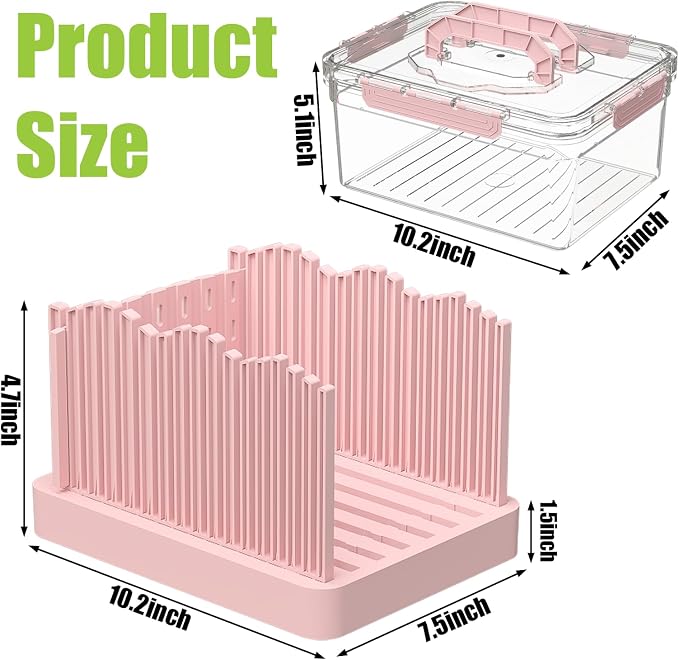 Sorgion 2-in-1 bread slicer and storage box with handle - plastic bread boxes for fresh keeping food storage containers with lids airtight for cake buns,Pink