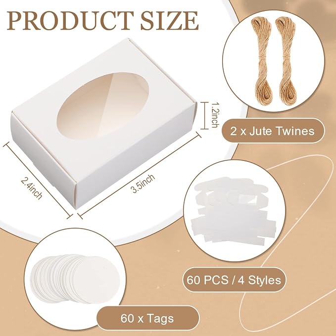 Yexiya 60 Pcs Homemade Soap Boxes 3.55 x 2.4 x 1.2 Inch Kraft Soap Box with Window Mini Gift Packaging Supplies for Homemade Bakery Candy Cookies Party Favor(White)