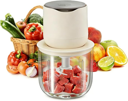 Electric Garlic Chopper 600ML, Mini USB Rechargeable Veggie Chopper, Cordless Garlic Mincer Onion Chopper Food Chopper for Ginger Chili Meat Sauce, Wireless Food Processor, White