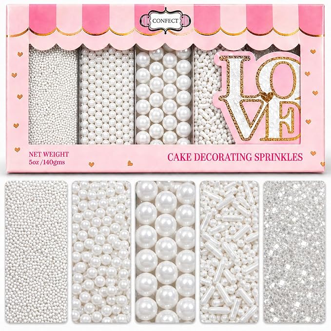 Confect White Pearl Christmas Sprinkles – Frozen & Earthday Sprinkles – Edible Cake Topping for Cupcakes, Cookies, Desserts – Celebration Baking Decoration – Vegan, Gluten-Free, Nut-Free, Soy-Free, Dairy-Free , Handcrafted Sprinkle – 5 Oz