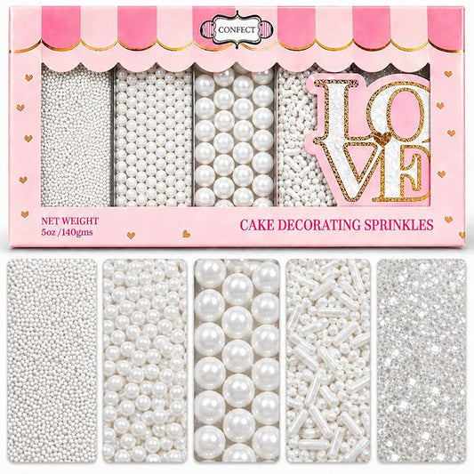 Confect White Pearl Christmas Sprinkles – Frozen & Earthday Sprinkles – Edible Cake Topping for Cupcakes, Cookies, Desserts – Celebration Baking Decoration – Vegan, Gluten-Free, Nut-Free, Soy-Free, Dairy-Free , Handcrafted Sprinkle – 5 Oz