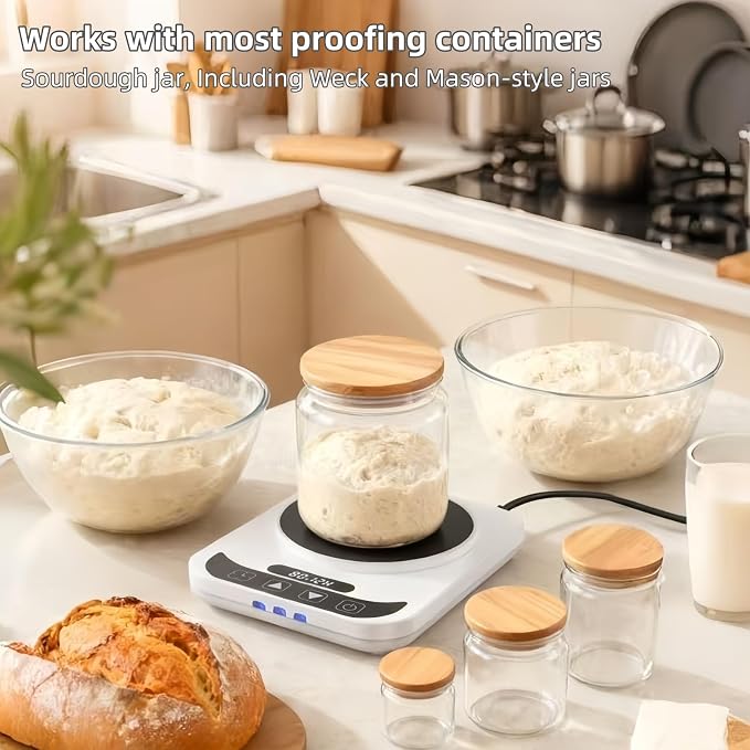 Sourdough Starter Warmer Mat, Precise 1°F Thermostat 70–100°F, 12H Timer Auto Shut-Off, Fermentation Heating Mat for Bread Proofing, Yogurt Making & Home Baking