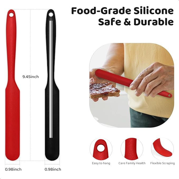 MOJOTORY Silicone Jar Scraper, 2 PCS Long Handle Spatula | Small Spatula, BPA-Free, Food Grade Silicone, Heat Resistant, Steel Core, for Peanut Butter, Baking, Scraping Jar Residue