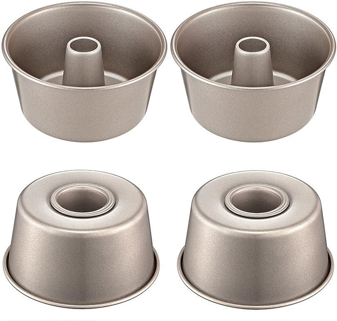 4 Inch Nonstick Fluted Tube Cake Pan, 4 Pcs Mini Buntz Cake Cup Set, Carbon Steel Reusable Small Baking Mould Cup Mold Bakeware for Kugelhopf, Cake, Brownie, Jello, Bavarois - Gold