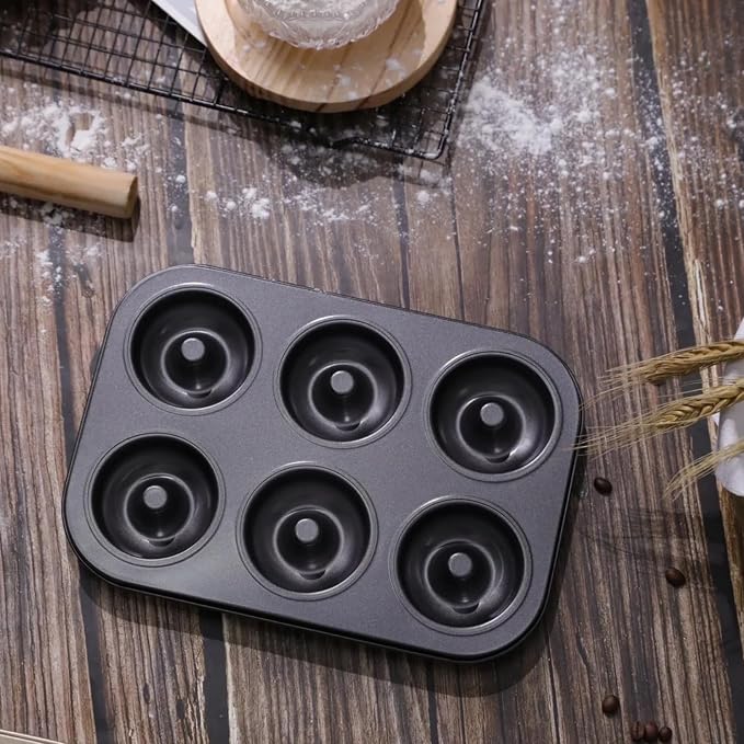 Non-Stick Donut Baking Pan, 1 Pack 6-Cavity Premium Carbon Steel Donut Mold, Heavy Duty & Oven Safe Baking Tray for Donuts, Muffins, Cakes and Biscuits, Easy Release