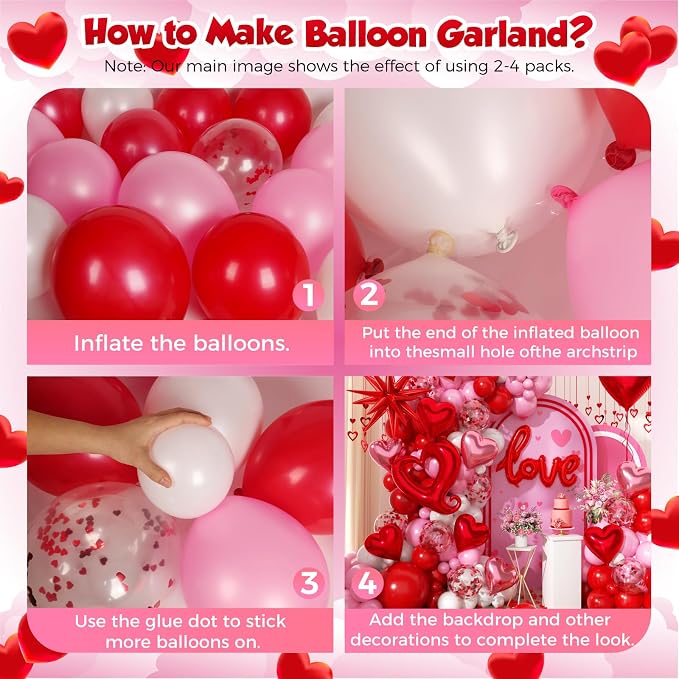 171pcs Valentines Day Balloons Garland Arch Kit, Pink White Red Confetti Heart Balloons Love & Star Foil Balloons Rose Petals for Birthday Wedding Anniversary Galentine's Day Party Decorations