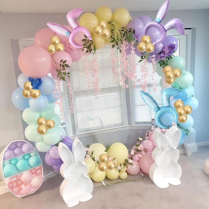 155pcs Pastel Balloon Arch Kit, Macaron Pink Blue Green Purple Yellow Rainbow Colorful Confetti Balloon Garland for Daisy Baby Shower Birthday Wedding Easter Spring Garden Tea Party Decorations