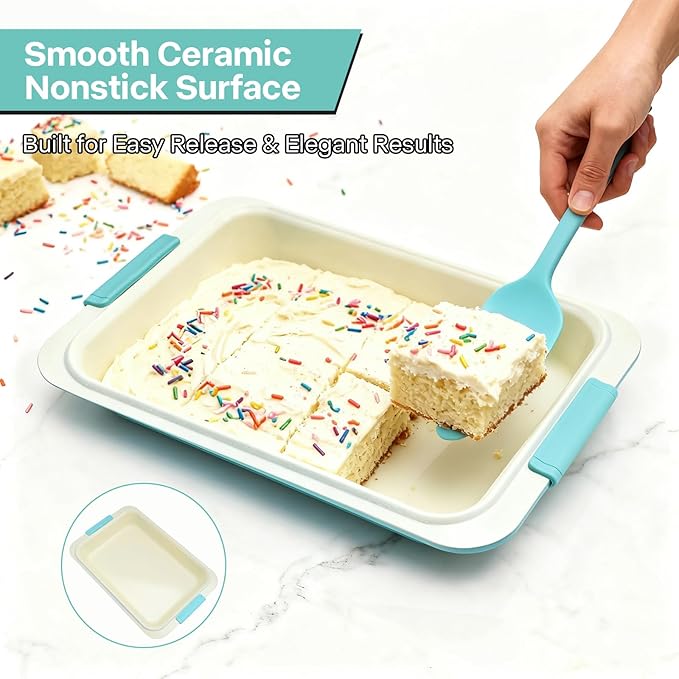 13x9 / 9x13 Baking Pan with Lid, Nonstick Aluminized Steel Cake Pan with Silicone Handles, Covered Bake & Carry Pan for Potlucks, Casseroles, Lasagna & Meal Prep
