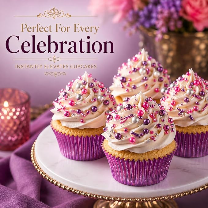 Confect Cake Decorating Sprinkles Mix – Pink & Purple Jimmies with Pearl Sugar Balls – Edible Cupcake & Cookie Topping for Baking, Party & Holiday Treats | Vegan, Gluten-Free, Soy-Free, Dairy-Free, Palm Oil-Free- 4.2 Oz
