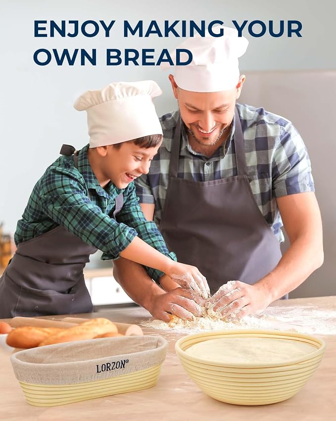 Lorzon Banneton Bread Proofing Baskets Set, 10″ Round & 11″ Oval Sourdough Proofing Baskets with Liners, Proofing Bowls for Sourdough Bread (Plastic)