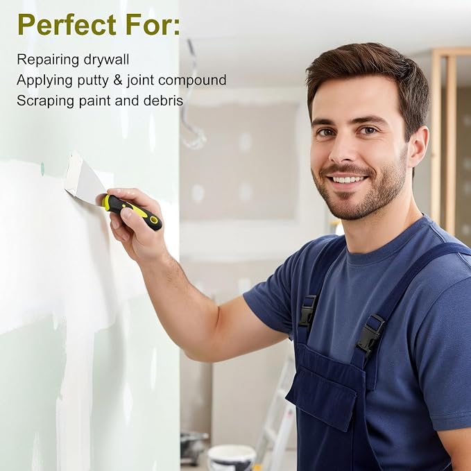 6Pcs Putty Knife, Spackle Knife, Premium Stainless Steel Paint Scraper, Scraper Tool, Perfect For Repairing Drywall, Removing Wallpaper, Mud, Plaster Scraping, Spackle Knife Set (1" 2" 2.5" 3" 4" 5"）
