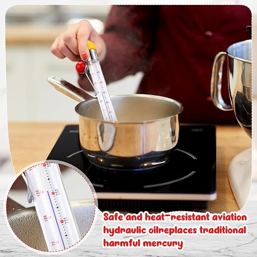 Photect Candy Thermometer with Pot Clip 8" Deep Fry Oil Thermometer for Candy Making Instant Read Cooking Food Sugar Syrup Jam Jelly Oil Temperature Kitchen Accessories (Mixed Color,3 Pcs)