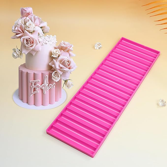 Silicone Texture Cake Wave Border Decor Embossing Mold, Sugarcraft Pastry Fondant Clay Mould Impression Embossed Mat Wedding Cake Decorating Tool DIY (Column)