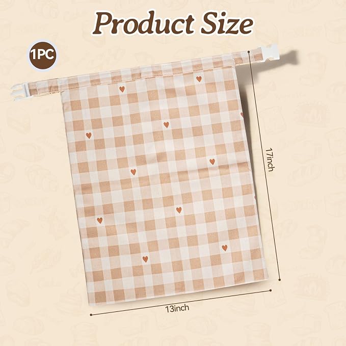 Beeswax Bread Bag for Sourdough, 1 pc Reusable Beeswax Bread Bag for Homemade Sourdough, XL Natural Cotton and Linen Food Storage Bag for Picnics, Pantry, Long-Lasting Freshness (Checkered Pattern)