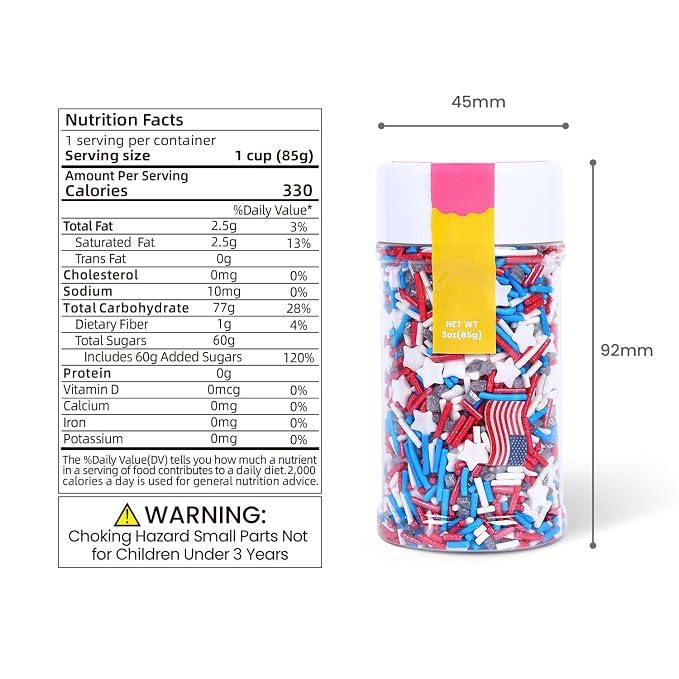 3oz Red White and Blue Sprinkles, July 4th Sprinkles for Cake Decorating, Patriotic Stars and Stripes Mix Candy for Cake Toppers, Ice Cream Brownie Cookie Dessert Topping