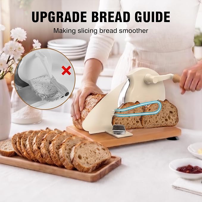 vanerepok Manual Bread Slicer Adjustable Thickness for Homemade Sourdough | Hand Crank Bread Cutter with Scale & Stable Suction Cups & Wood Base for Even Slicing Perfect Baking Gift for Home Bakers