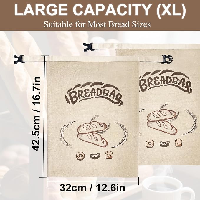 Beeswax Bread Bags for Sourdough, Large Size Sourdough Bread Bags with Beeswax to Keep Freshness Longer, Washable and Reusable Sourdough Storage Bag (2 Pack) (Light Beige)